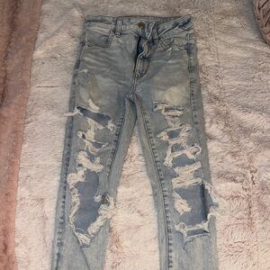 American Eagle Outfitters Light Blue Distressed Skinny Jeans